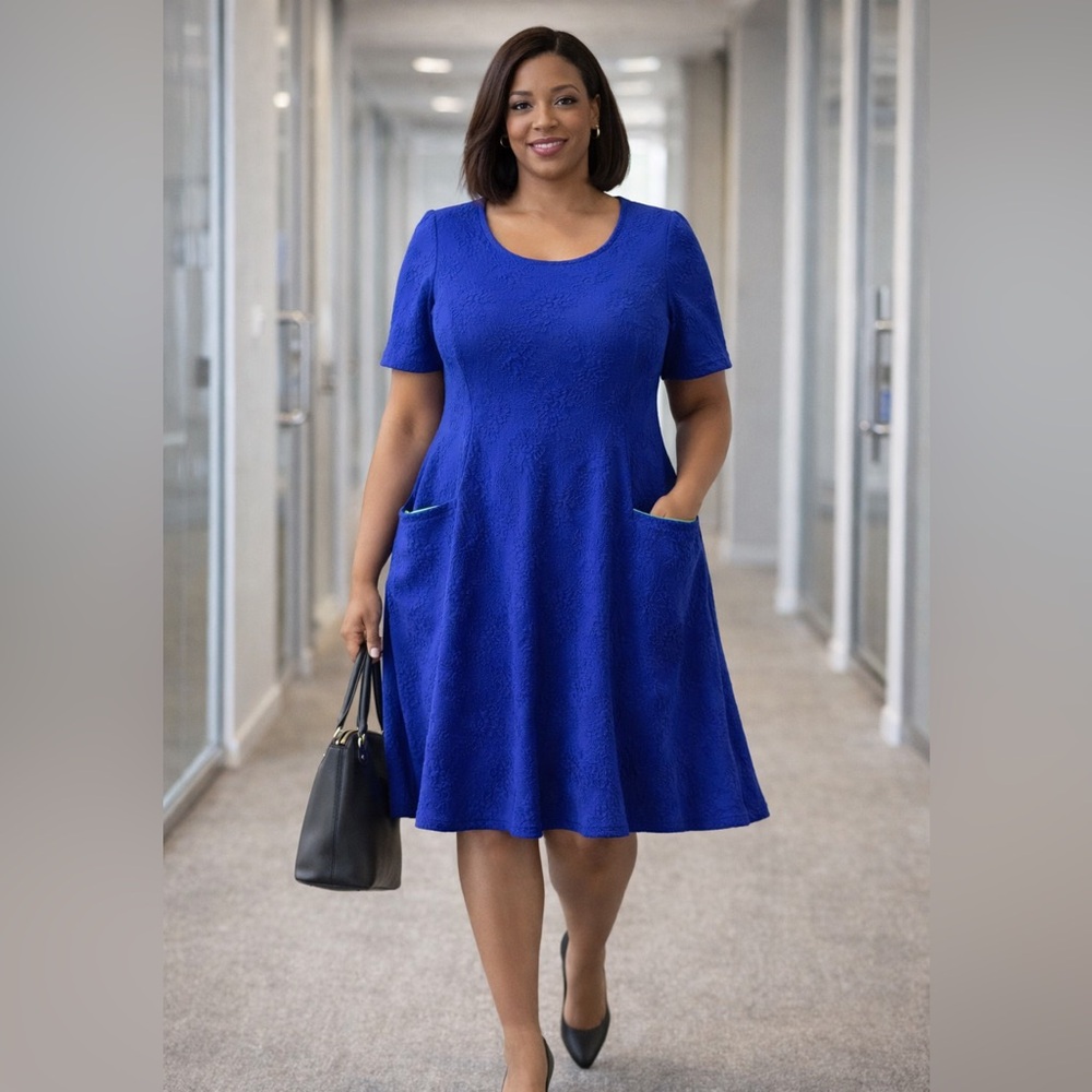 Flattering Royal Blue Brocade Dress